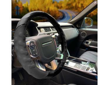 TrexNYC Black Steering Wheel Cover, Universal-Fit, Anti-Slip Design (Shiny Carbon)