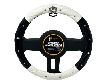 TrexNYC Crown Rhinestone Steering Wheel Cover: Sparkling Rhinestone Bling Car Steering Wheel Cover for Women, Black/White